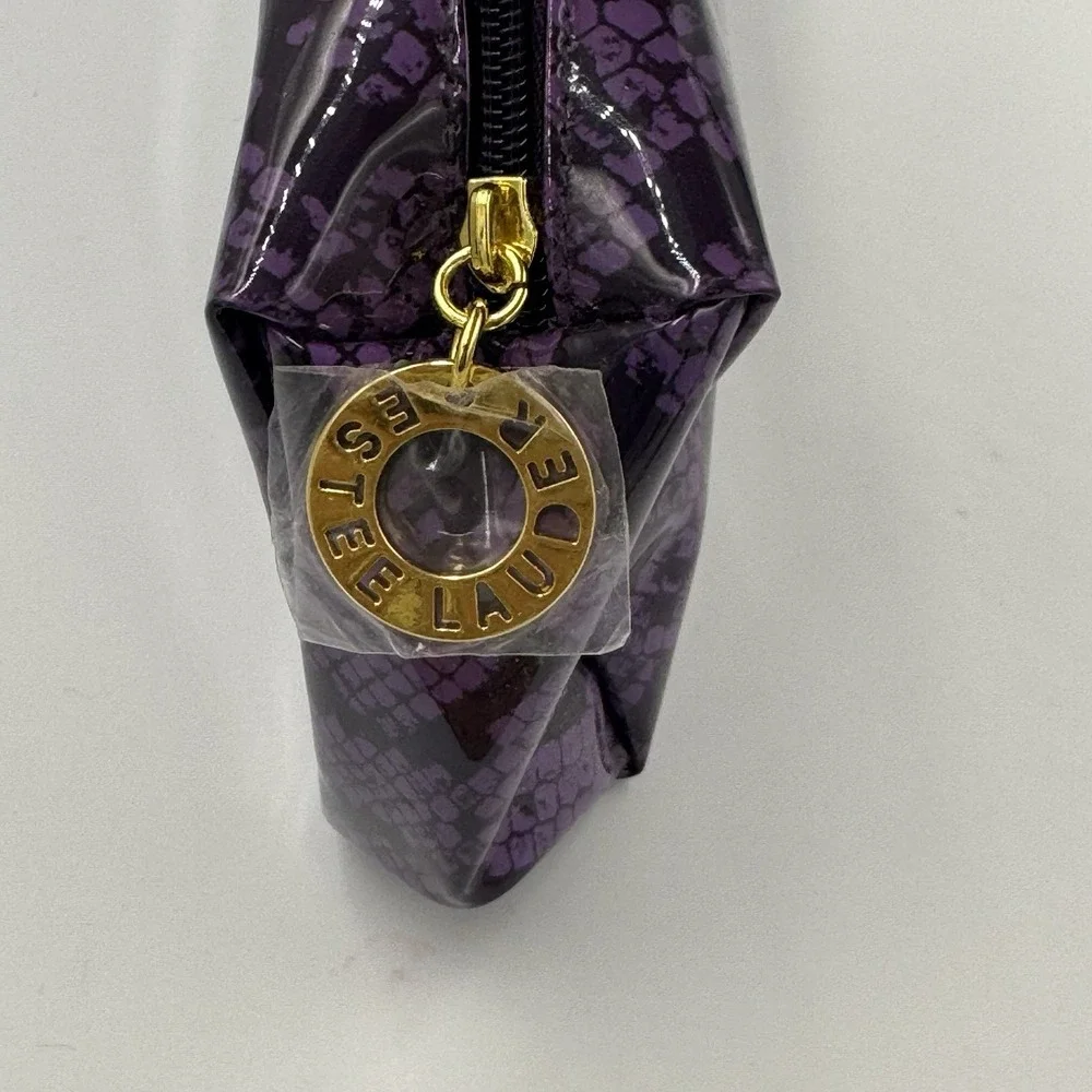 Estee Lauder Cosmetic Bag Pouch Purple Animal Print Snakeskin‎ Zipper Logo
